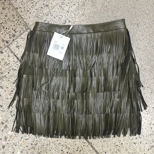 Fringe Mini Skirt in Olive Green